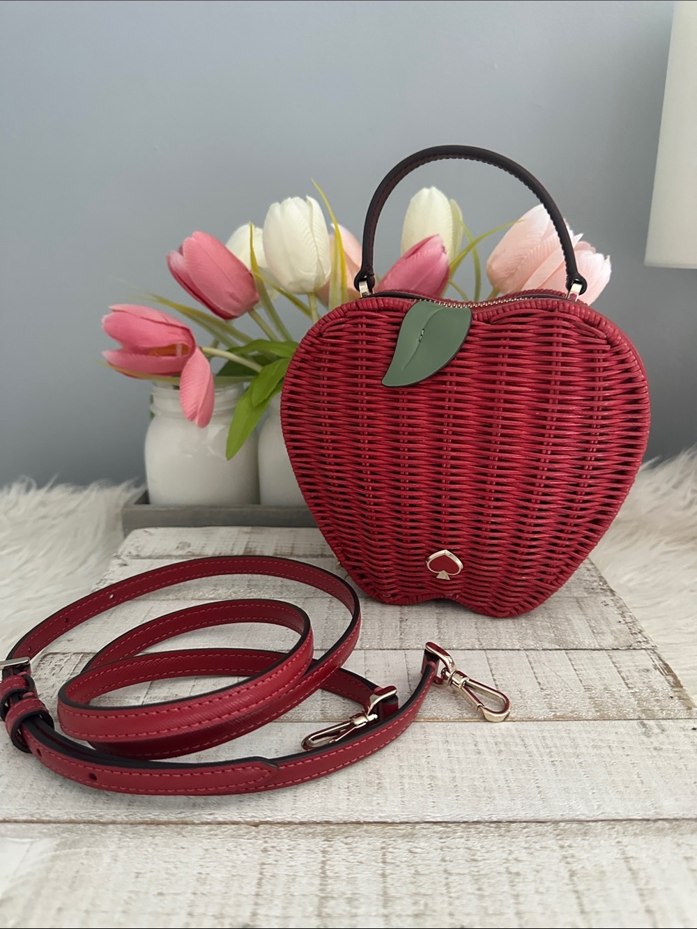 Kate spade other red wicker apple bag